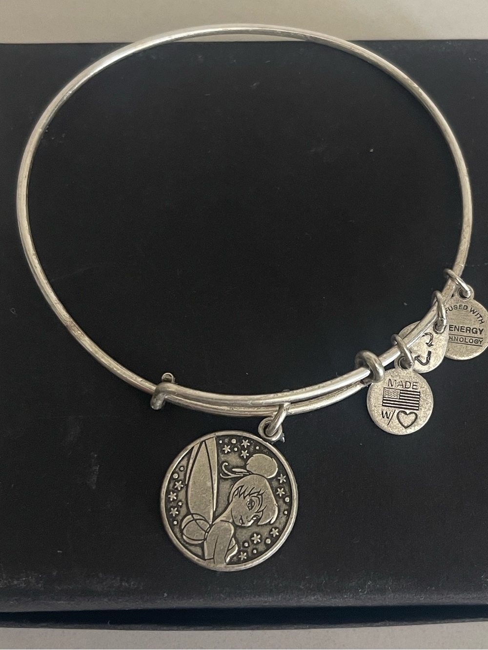 $38 Disney Parks Alex and Ani Tinkerbell Silver Charm Bangle Bracelet
